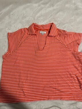 Striped Orange & Pink Collared Crop Top